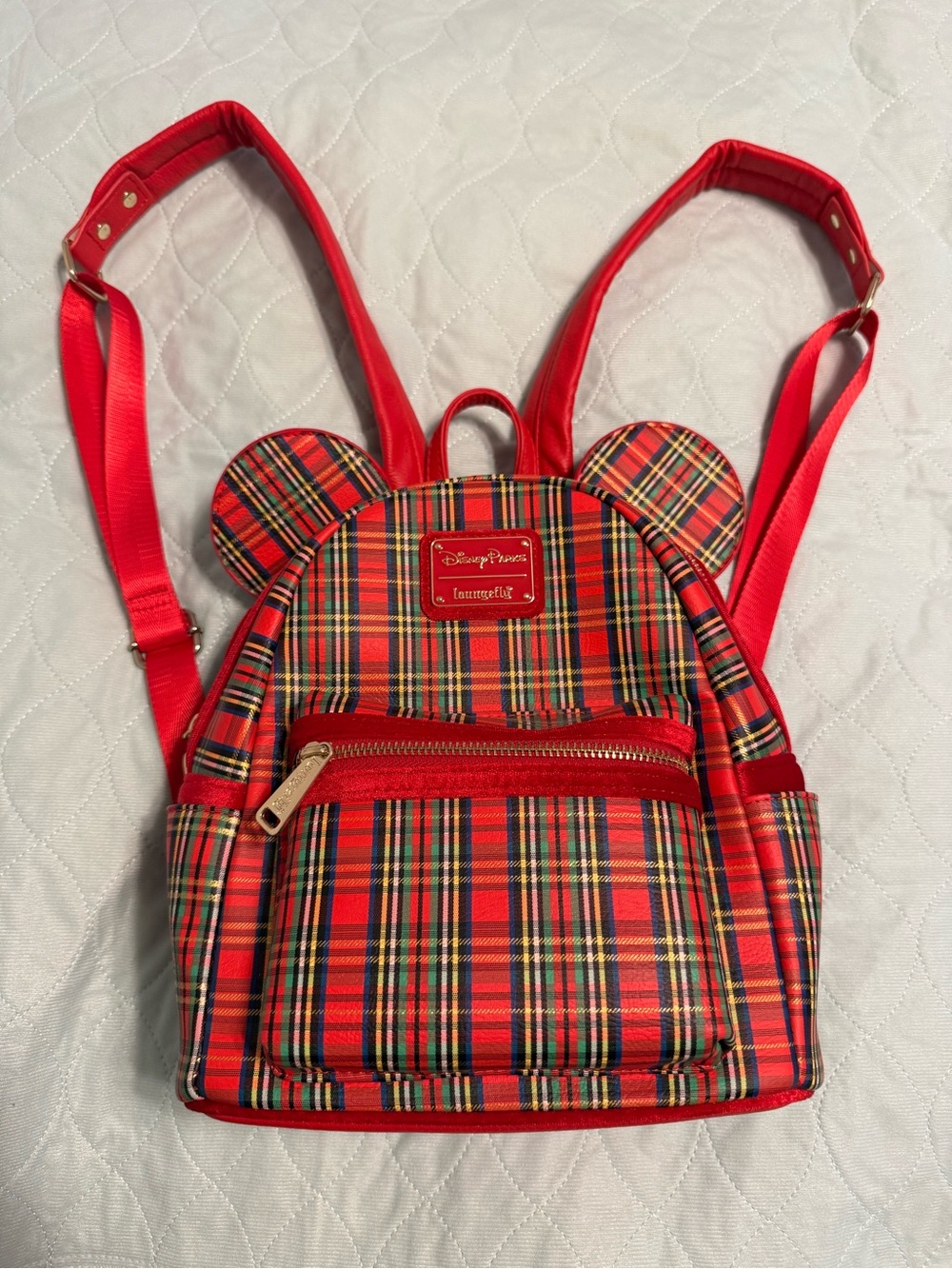 Loungefly Red Plaid Mini Backpack with Ear Detail